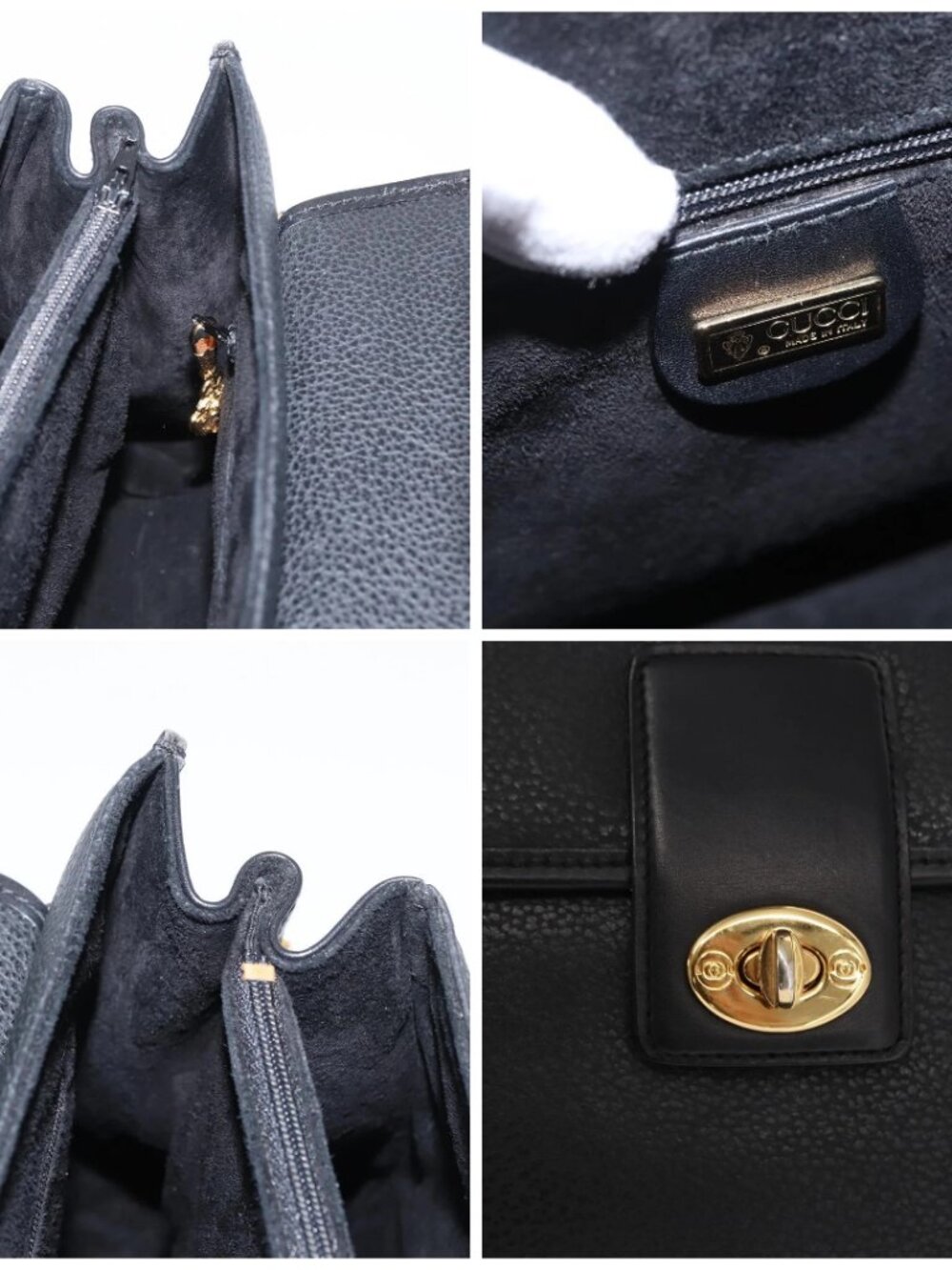 GUCCI Hand Bag Leather Gold Black Auth - Picture 12 of 16